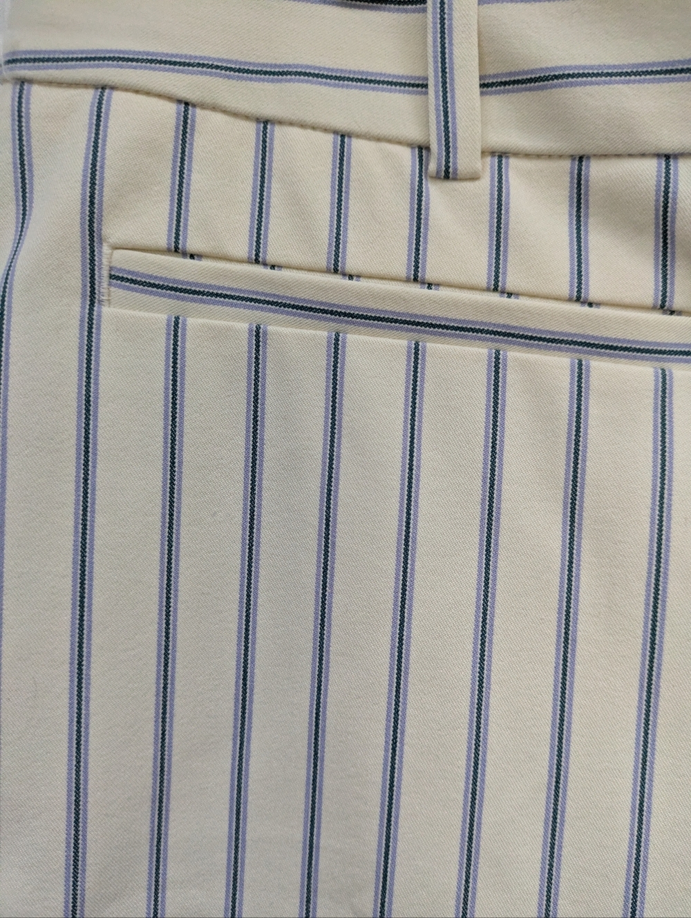 Anthropologie Essential Slim Cream Trousers with Blue & Lavender Pinstripes - Picture 5 of 10